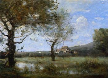 Jean-Baptiste-Camille Corot : Meadow with Two Large Trees